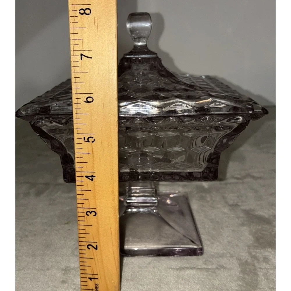 Vintage Fostoria American Wedding Bowl Lavender Crystal Compote Lid 8x6x6